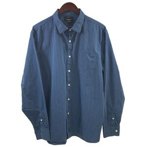 Claiborne Mens XXL Green Blue Stripes Button Up Shirt Long Sleeves 100% Cotton